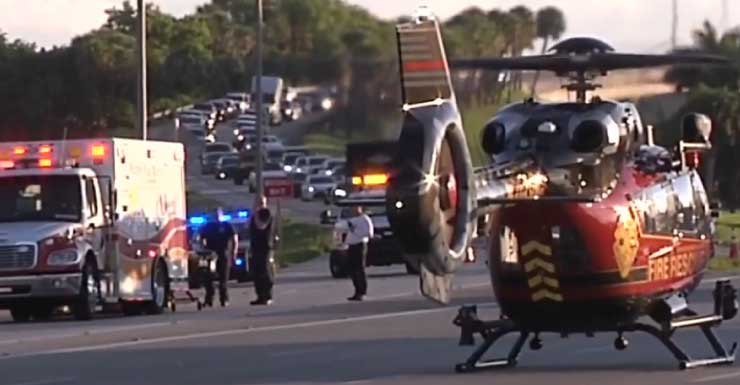 Conductor trasladado en helicóptero tras chocar contra poste de luz y provocar incendio en la I-75 en Weston; cierres de carriles