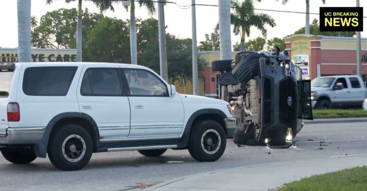 La policía de Cape Coral busca al conductor en un accidente de volcadura con fuga en Santa Barbara Blvd.