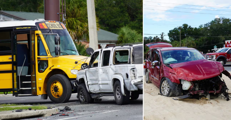 Accidente de múltiples vehículos con autobús escolar envía a 2 al hospital en Ocala