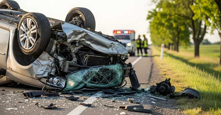 Auto volcado en accidente de madrugada en el condado de Lee