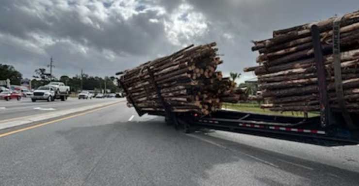 Camión maderero bloquea la carretera estatal 200 en la intersección con la US 17 en Yulee