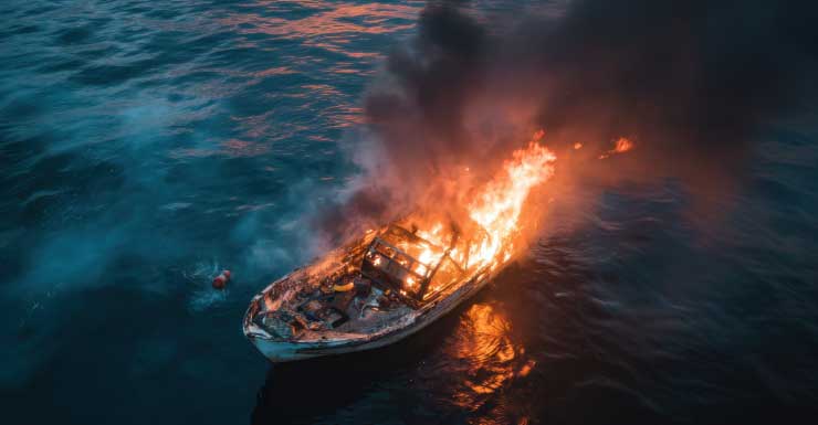 VIDEO Barco envuelto en llamas detrás de una casa en Indian Rocks Beach