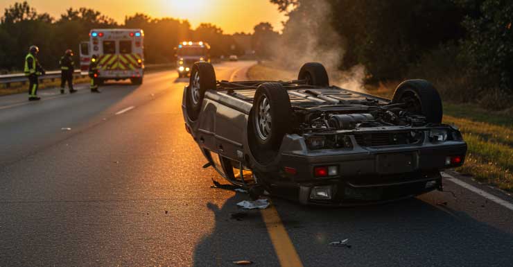 Bombero herido en accidente de vuelco