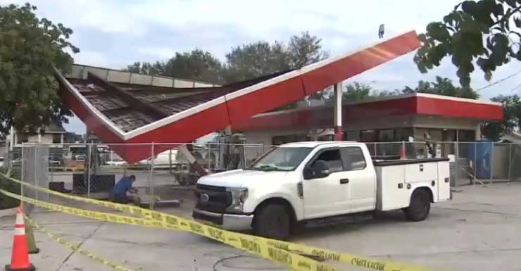 Accidente de vuelco con incendio en gasolinera de Hialeah deja al conductor con heridas leves