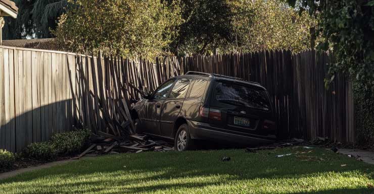 Familia regresa de cenar y encuentra un auto estrellado contra su casa