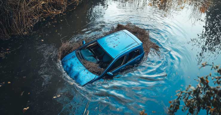 Rescatan a conductora tras caer su auto en un canal del noroeste de Miami-Dade bajo condiciones de niebla; rampa de acceso a la Turnpike Extension cerrada