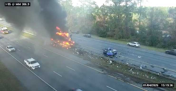 Se reabren todos los carriles de la I-95 en el condado de St. Johns tras accidente con fuego