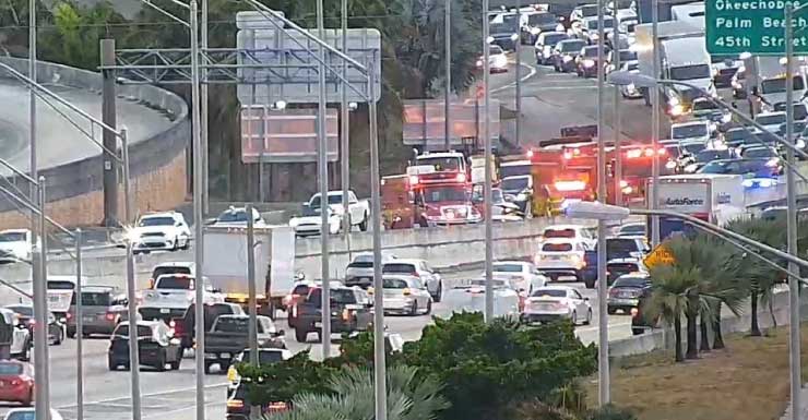 Choque importante con lesiones en I-95 Sur en West Palm Beach provoca congestión de tráfico