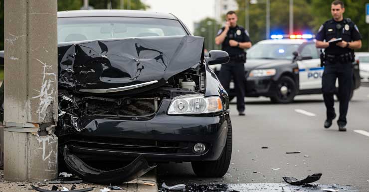 Conductor gravemente herido tras choque en Orlando; automóvil se parte en dos al impactar postes de luz