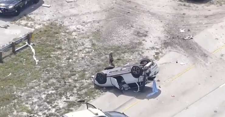 FHP Conductor con orden de arresto por asalto agravado detenido tras persecución en I-595 y choque con volcadura en Davie