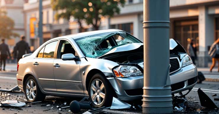 Poste de energía derribado tras accidente de tráfico en Ponce De Leon