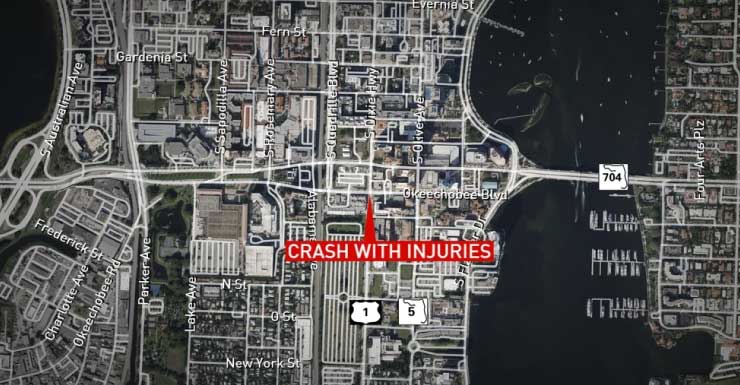 Accidente con heridos provoca congestión en el centro de West Palm Beach