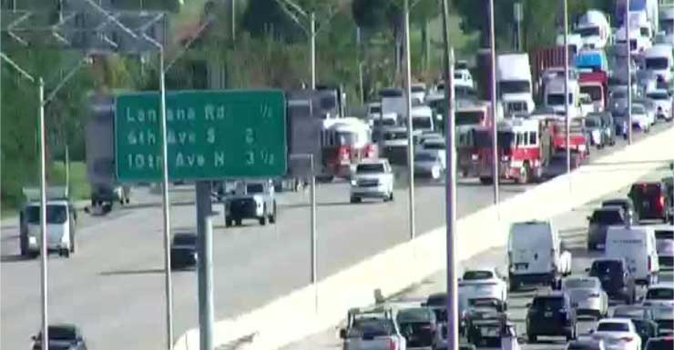 I-95 Sur congestionada tras accidente que bloquea carriles en la salida de Hypoluxo Road