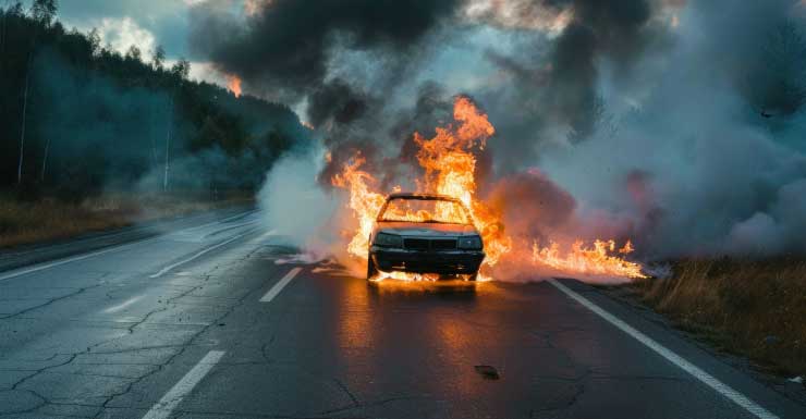 2 escapan ilesos de un incendio de automóvil a lo largo de la I-75 cerca de la línea entre los condados de Lee y Charlotte