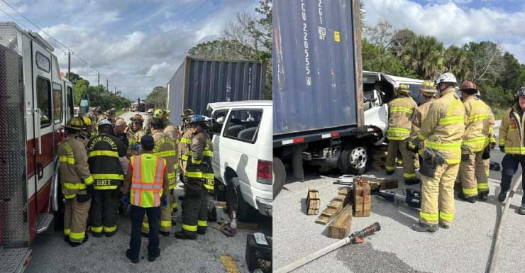 Conductor de furgoneta es trasladado por aire tras chocar con camión de carga en Citrus Blvd en el condado de Martin