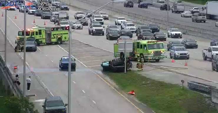 Incendio de vehículo provoca retrasos en la I-95 Norte cerca de la salida de Palm Beach Gardens
