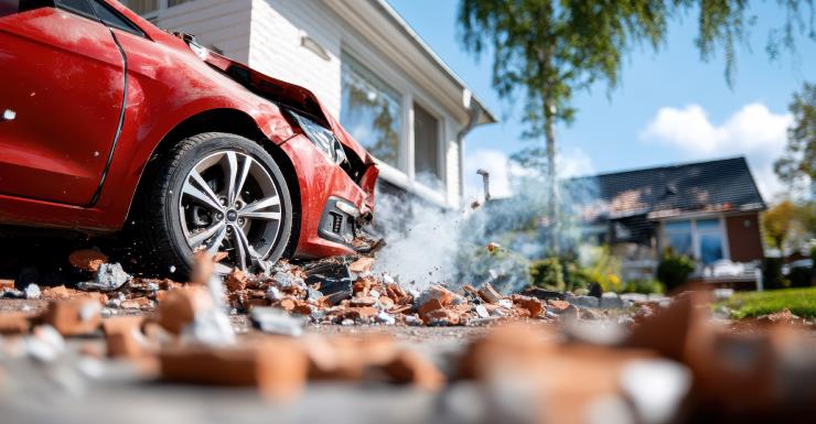 Un automóvil se estrella contra el costado de un garaje en Fordham Street en Villas