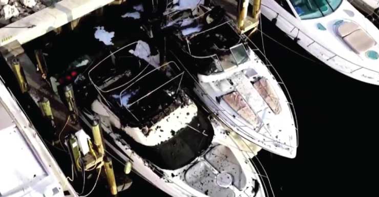 4 embarcaciones dañadas tras incendio durante la madrugada en marina de Miami