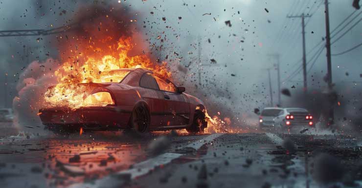 Auto se incendia tras choque con un camión en la I-75 en el condado de Charlotte
