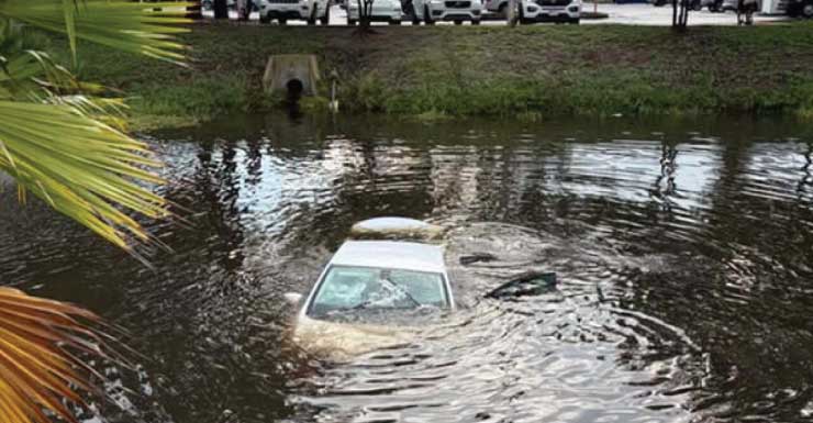 Oficiales de Clearwater rescatan a una mujer de un automóvil que se hundía tras caer en un estanque