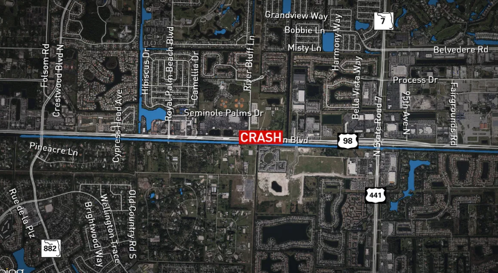 Accidente bloquea los dos carriles derechos en dirección este de Southern Boulevard en el condado de Palm Beach