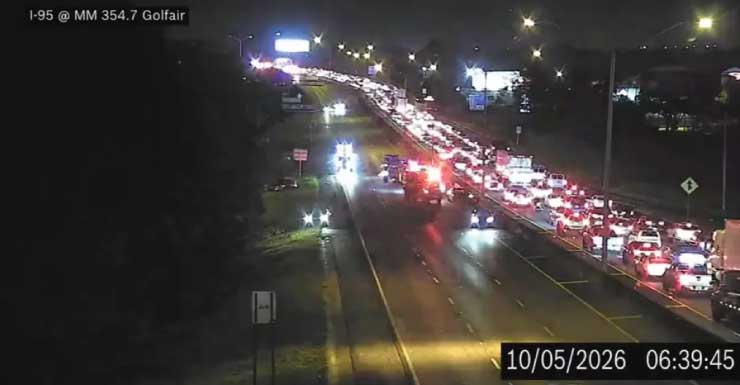 Alerta de tráfico: todos los carriles en dirección sur de la I-95 reabren tras dos accidentes en Lem Turner y Golfair