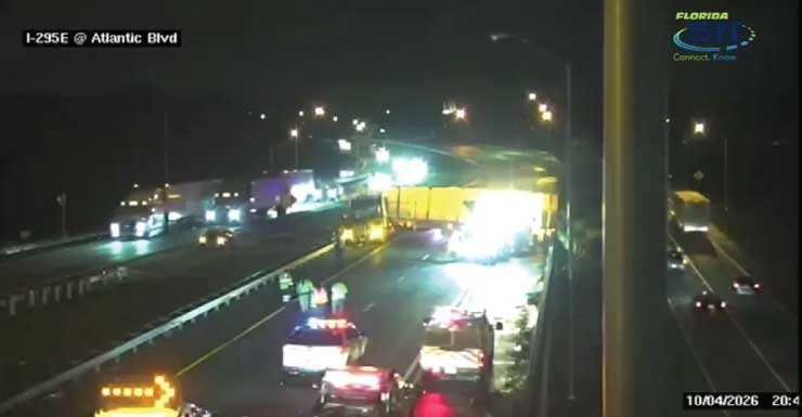 La I-295 en dirección norte reabre en St. Johns Bluff tras una maniobra de tijera de un camión con semirremolque